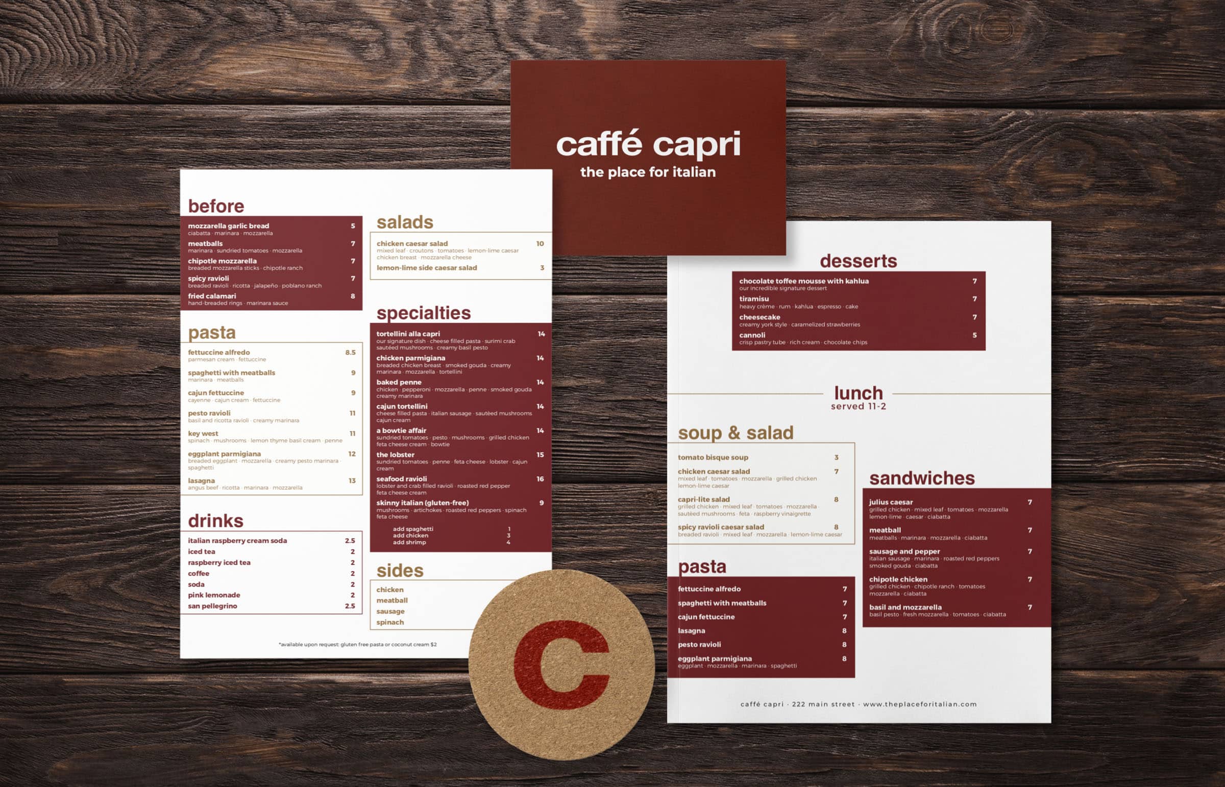caffe capri menu mockup